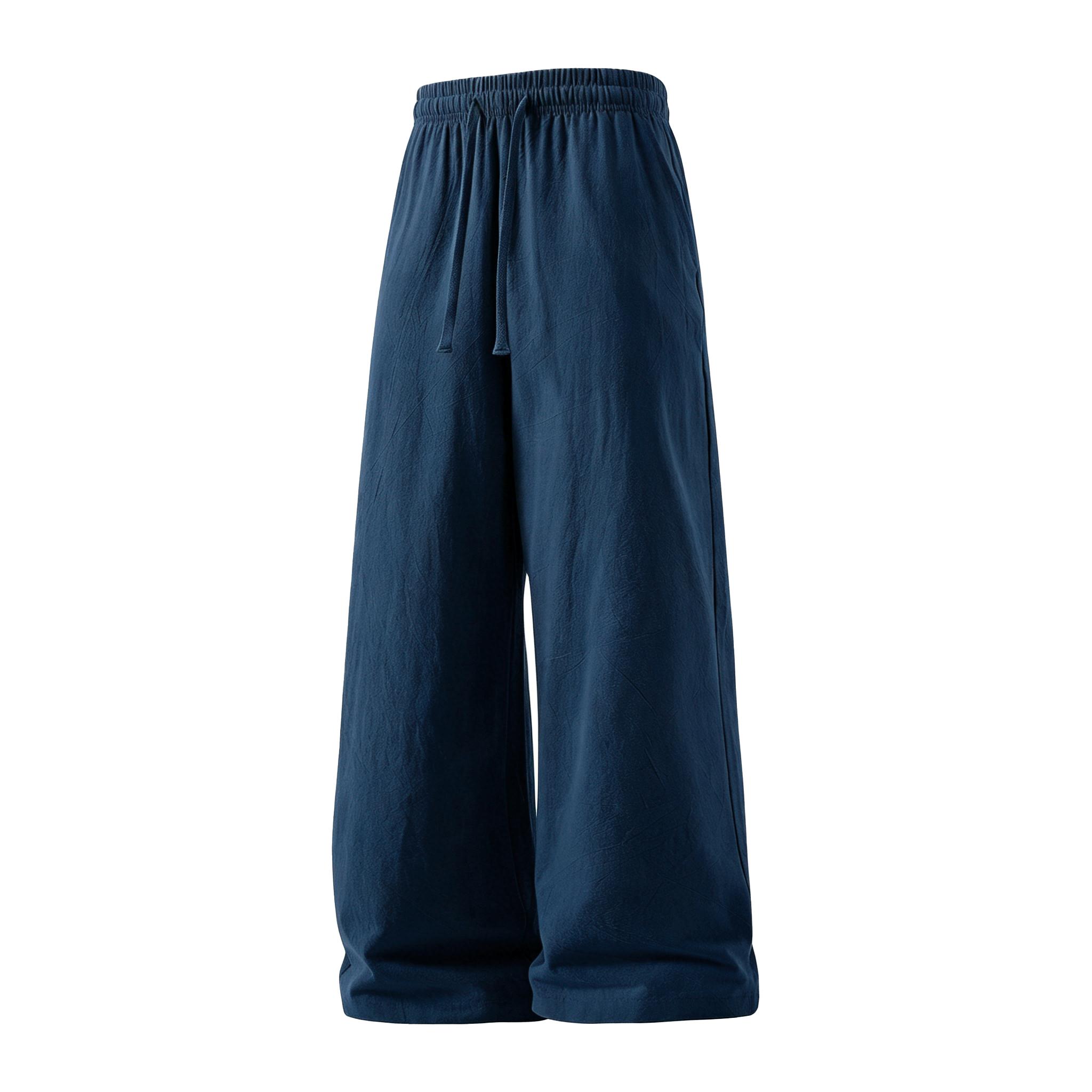 Minimalist Cotton-Linen Pants with Elastic Drawstring Waist