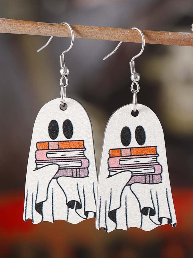 Women's Halloween Book Ghost Earrings