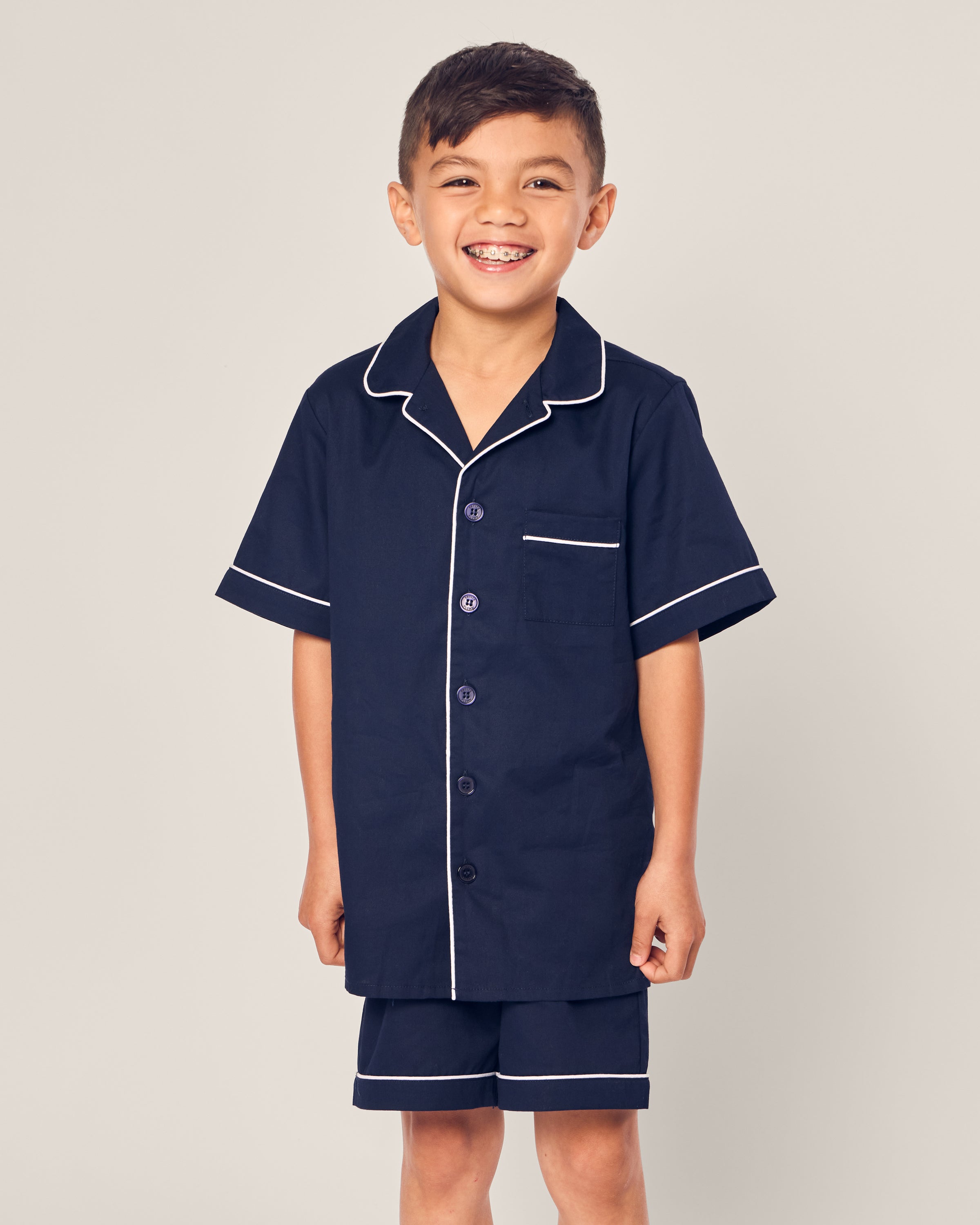 Kid's Twill Short Sleeve Short Set in Navy