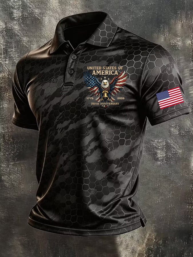 Men'S American Flag Print Casual Polo Shirt
