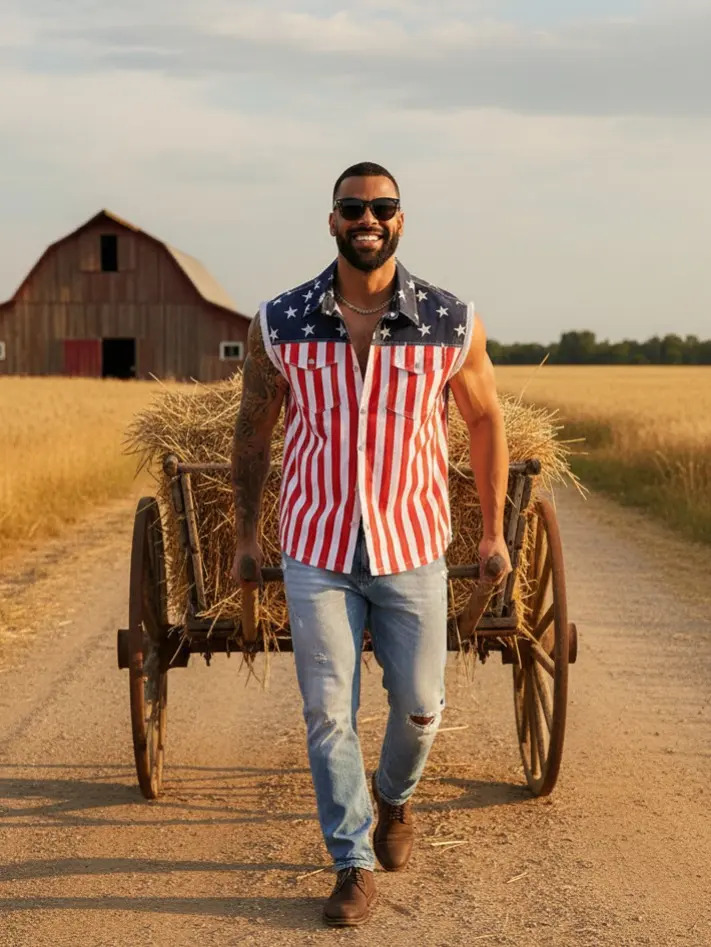 Unisex American Flag Print 3-Piece Set – Jacket, Bodysuit & Overalls