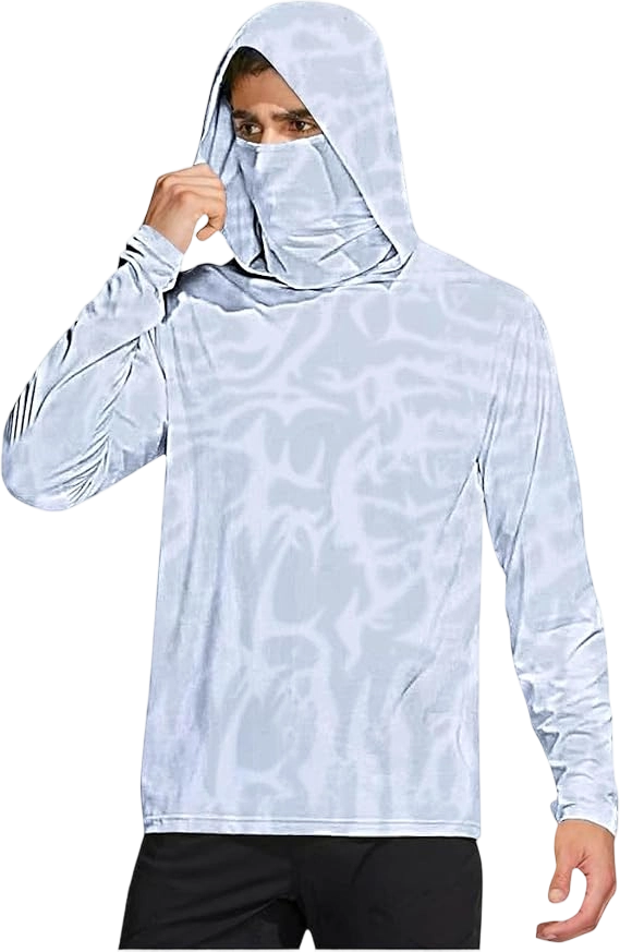 Long Sleeve Sun Shirt Men UPF 50+ Rash Guard Cooling Fishing Hoodies with Mask Casual Summer UV SPF Hiking Blouses