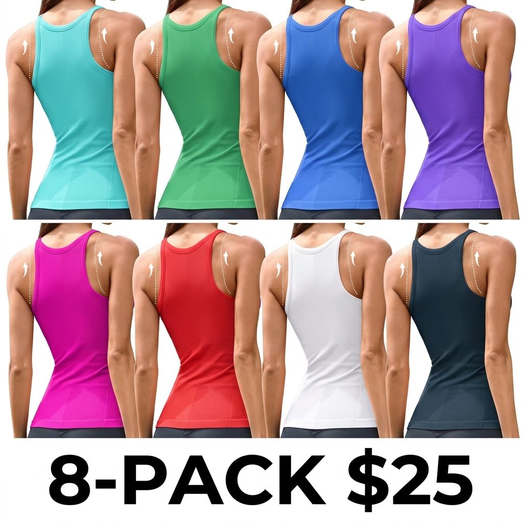 Women's Workout Tank Top with Built-in Bra – Ribbed Seamless Crew Neck Racerback