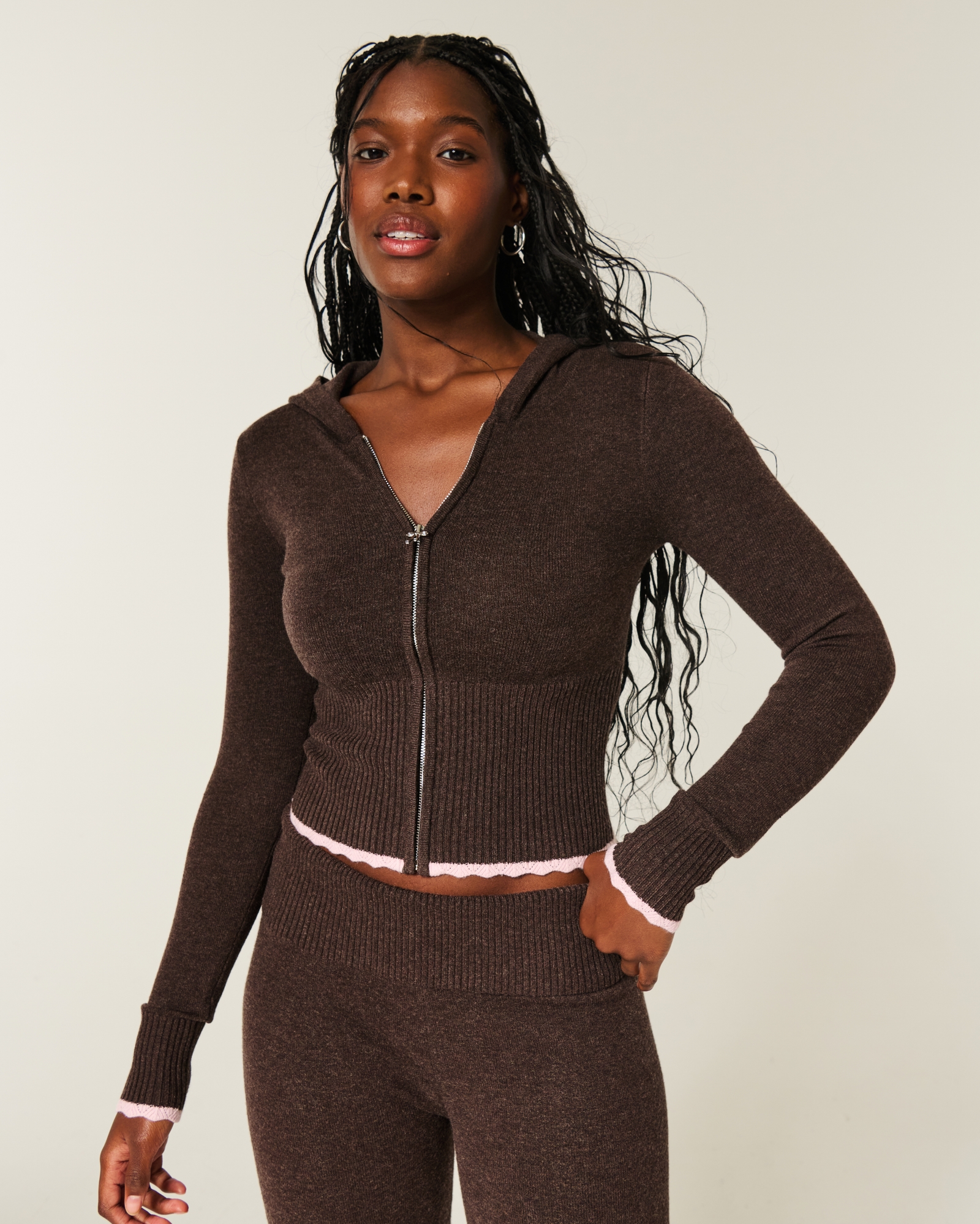 Gilly Hicks Cable-Knit Zip-Up Hoodie Sweater