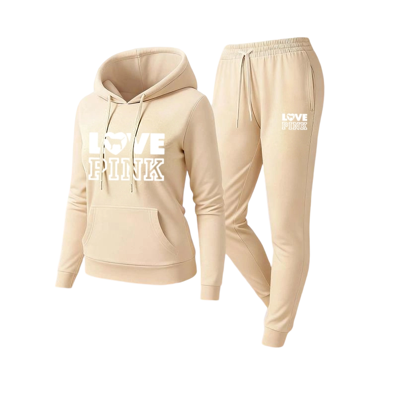 Women's pink letter print sweatshirt and pants set