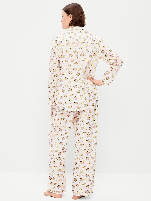 Poplin Pajama Pant Set White Floral