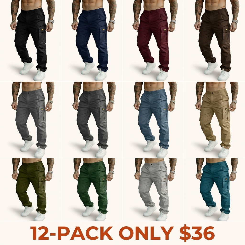 Men's streetwear-style techwear cargo pants; multi-pocket tactical joggers