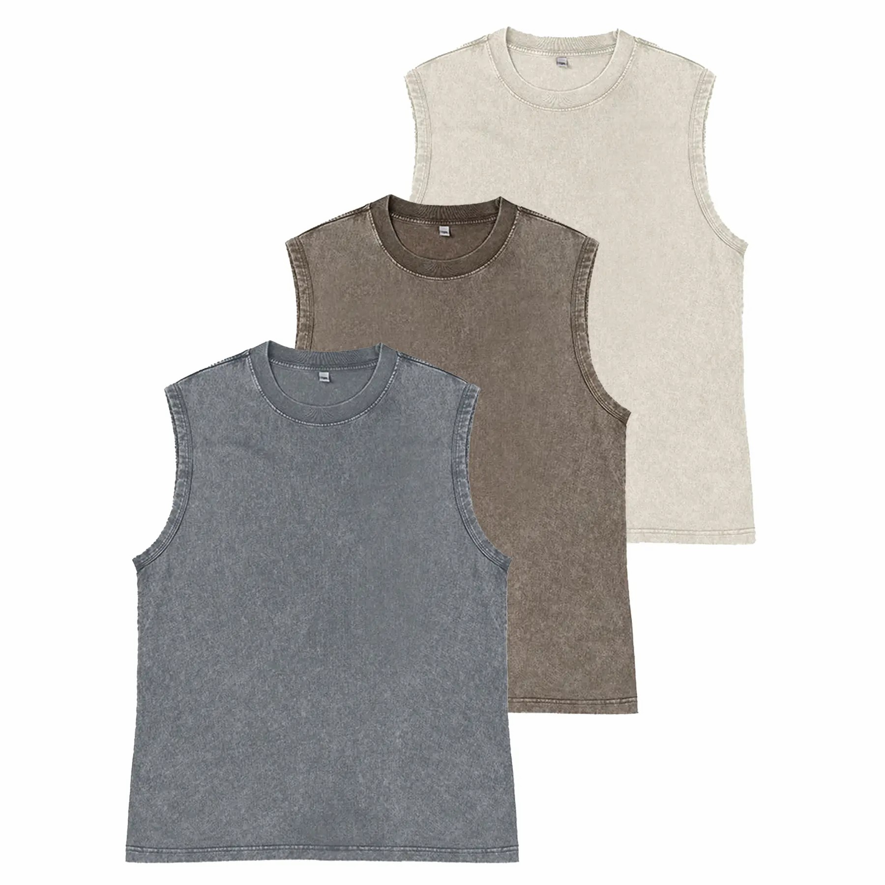 Unisex Acid Wash Cotton Muscle Tank Top – Loose Fit Gym & Streetwear Vest
