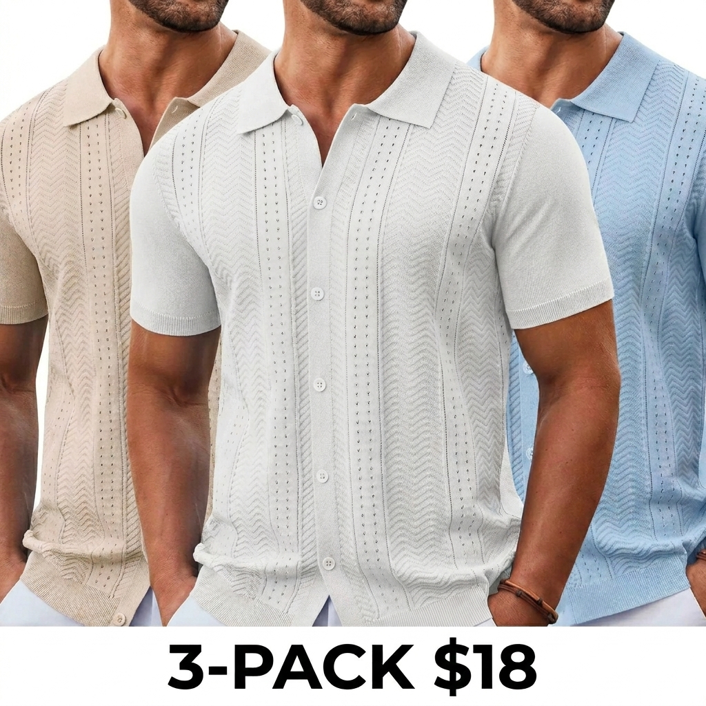 Men's Knit Button Down Shirt – Short Sleeve Summer Casual Vintage Beach Top