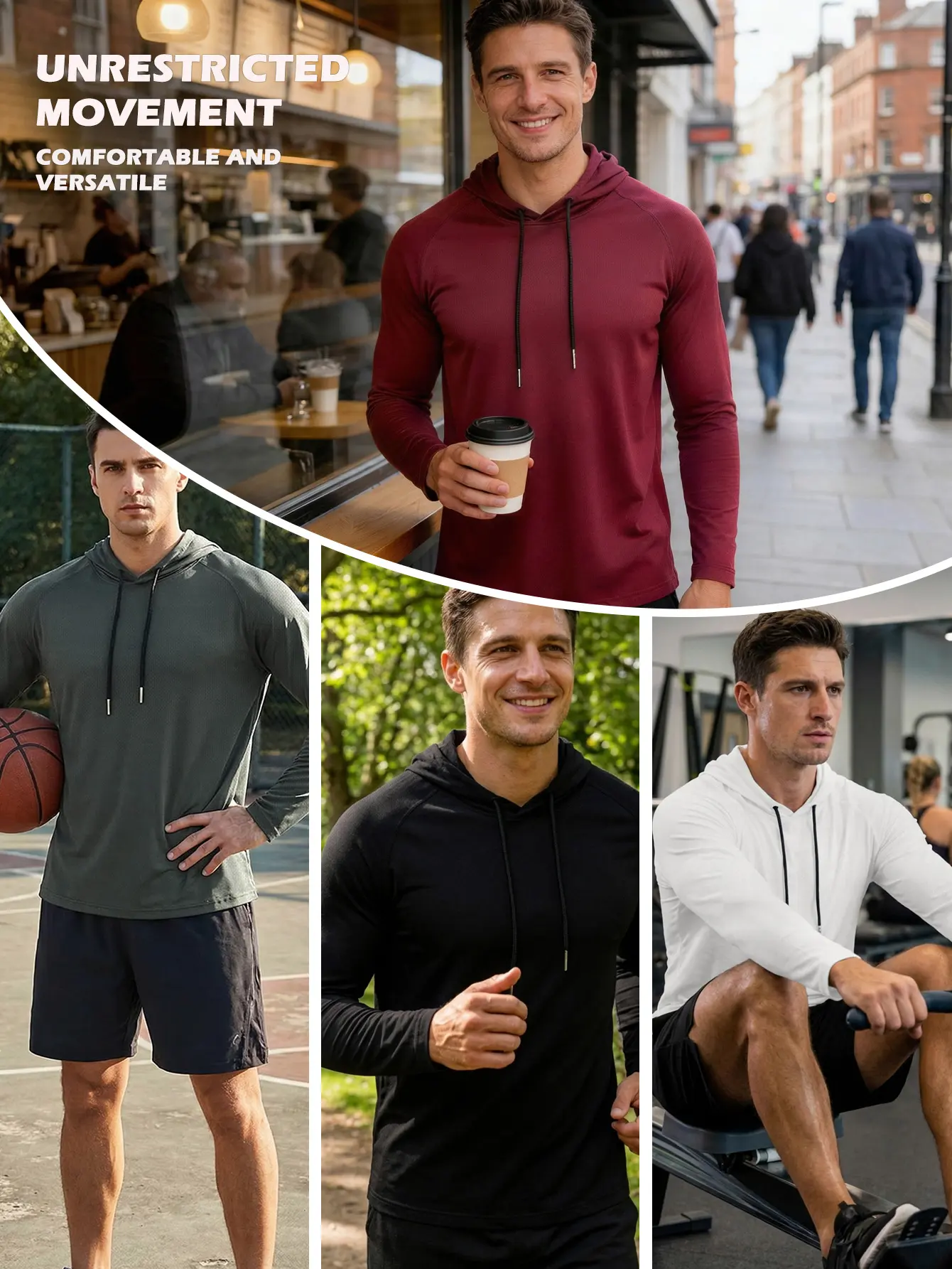 5 Pieces Men's Hooded Sweatshirt Long Sleeve