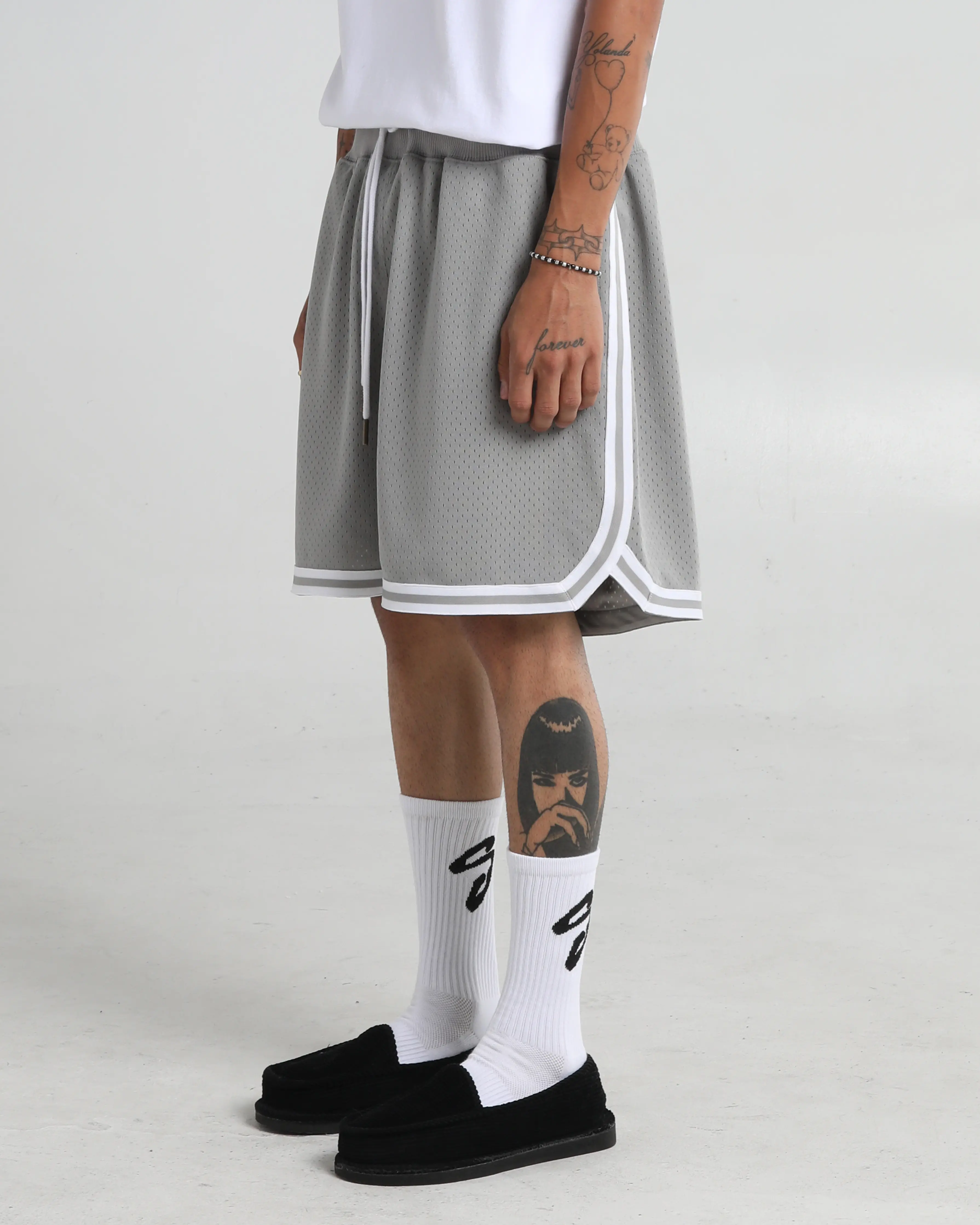 Basketball Shorts - Black & White Tonal Ribbing, 3 Pockets, Wide Leg Opening, True to Size Fit