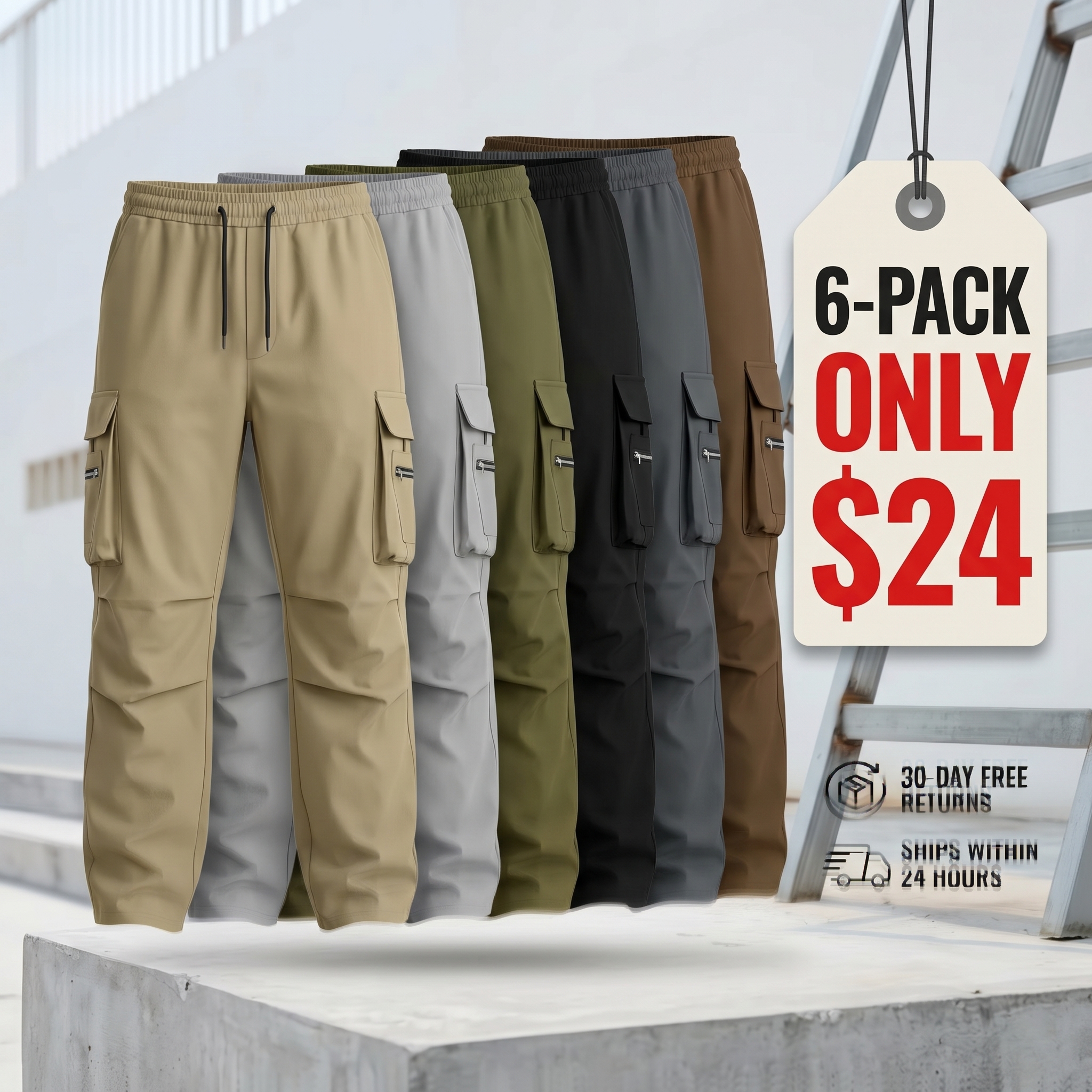 Men's Plus-Size Solid-Color Drawstring Cargo Pants