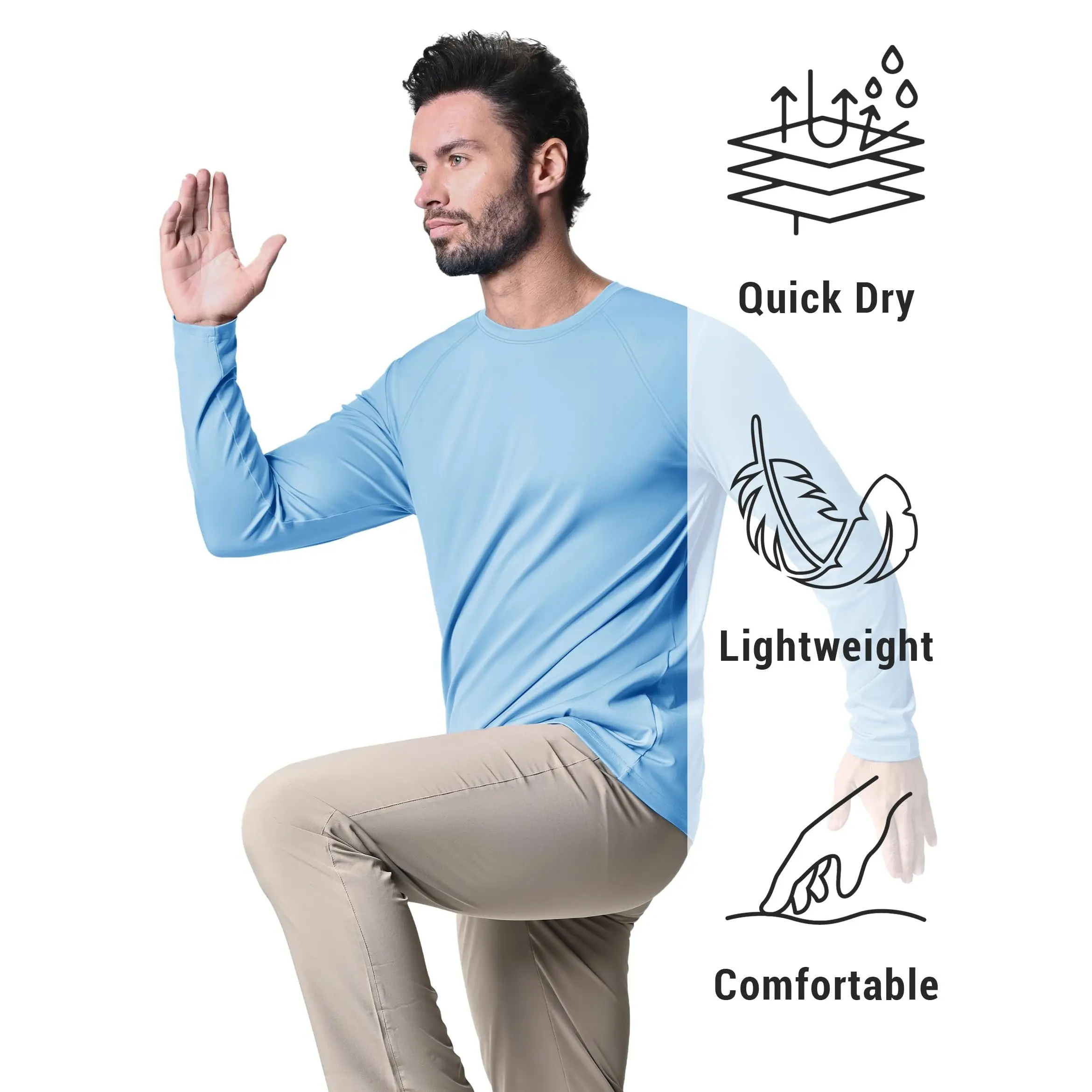 Men's UPF 50+ Long Sleeves Shirts Quick Dry Lightweight Summer Sportswear Tops