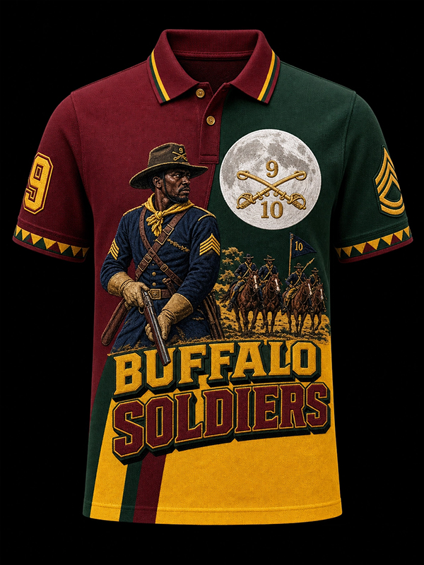 Men's Buffalo Soldier Art Western Style Printed Short Sleeve Polo Shirt