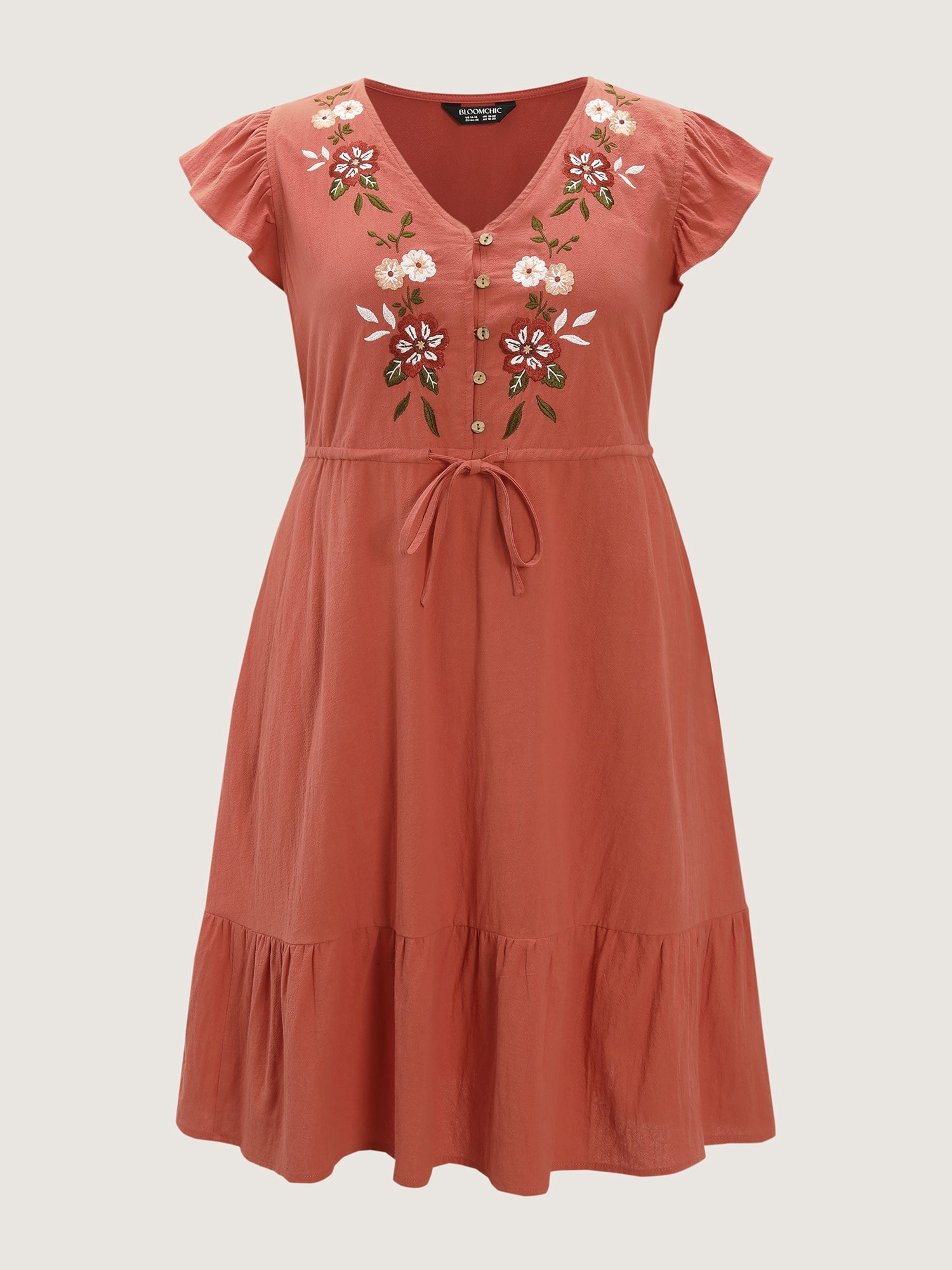 Cotton Floral Embroidery Tiered Mini Dress
