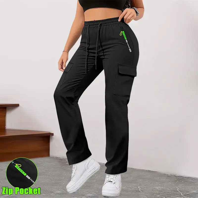 Women's Multi-Pocket Cargo Pants – Lightweight Straight-Leg Casual Trousers