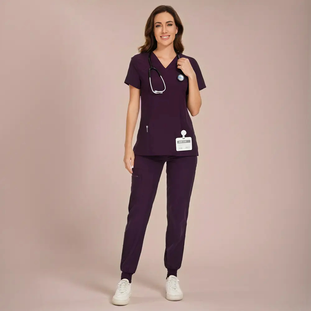 Women's Set — Stretch V-Neck Scrub Top and Jogger-Style Scrub Pants (8 Pockets)