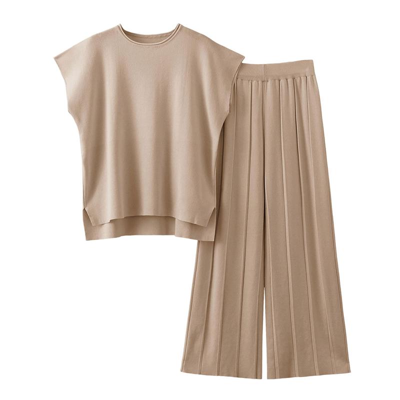 Women's 2-Piece Knit Sweater Set – Pullover Vest & High-Waisted Pants