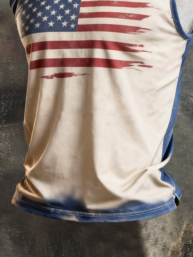 Men's Retro Independence Day Patriot Crew Neck Tank Top