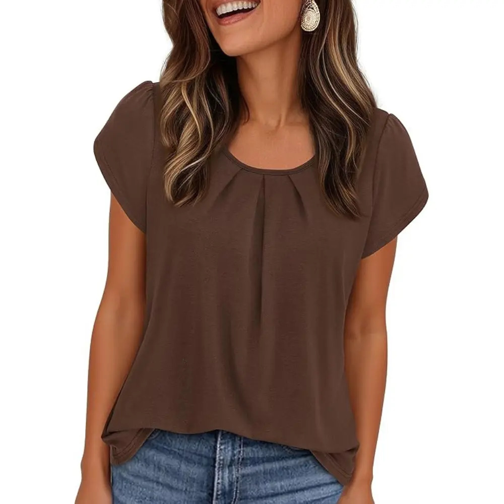 Women's Basic Crew Neck T-Shirt with Pleats