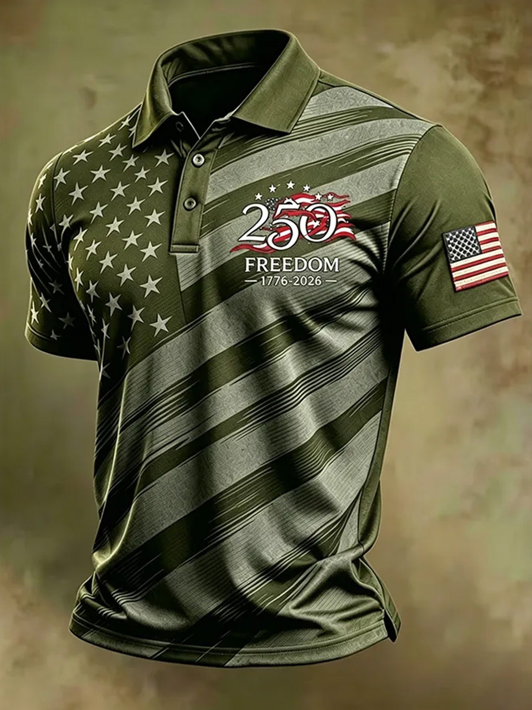 Men's American Flag Print Polo Shirt