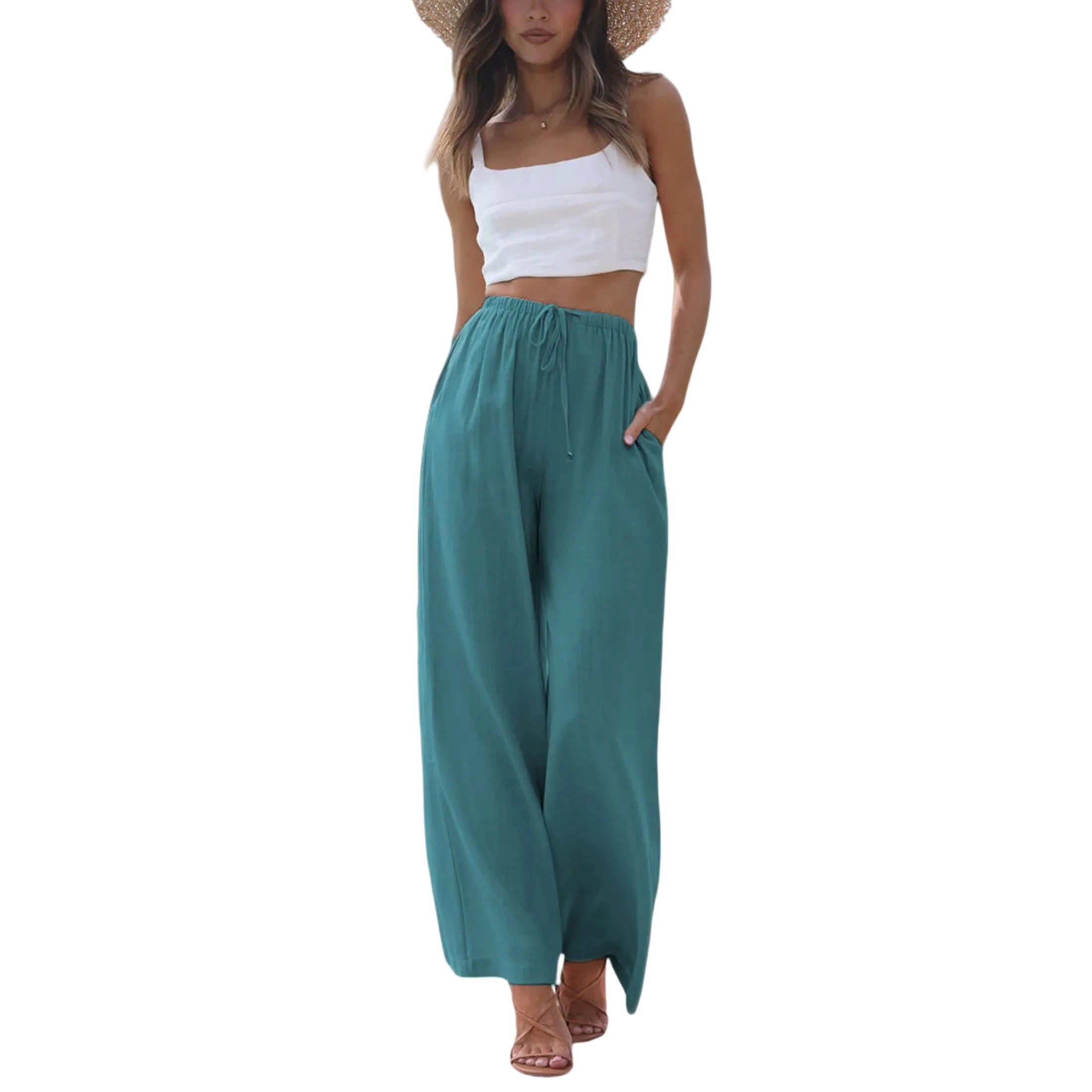 Women's Lightweight Wide Leg Palazzo Pants with Pockets☁️