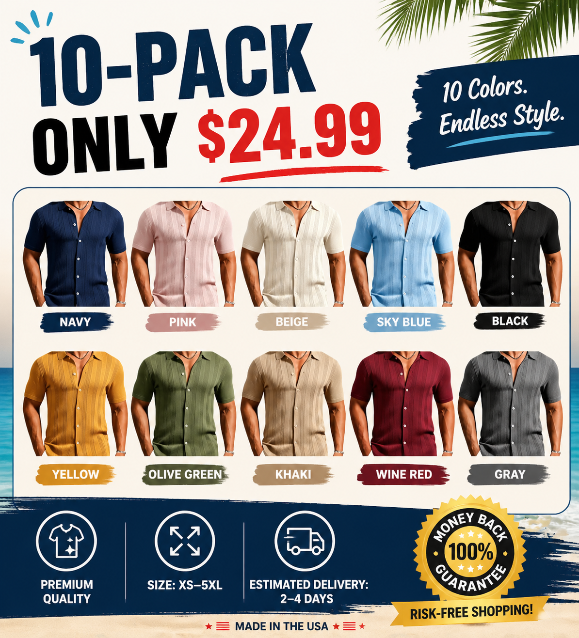 Men's Knitted Polo Shirt — Summer Beach & Vacation Top