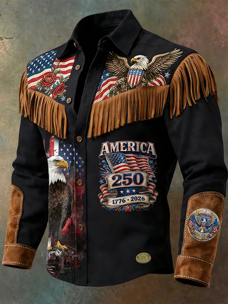 Men's Vintage American 250th Anniversary Patchwork Western Shirt