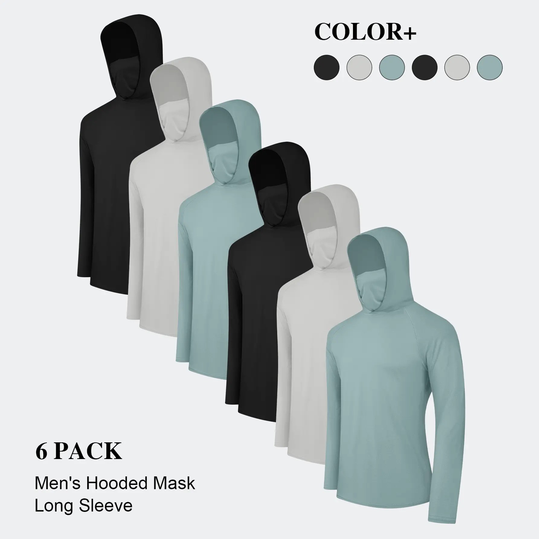 Men's 6-Pack Performance Sun Hoodies with Face Cover – 6 for $22.99
