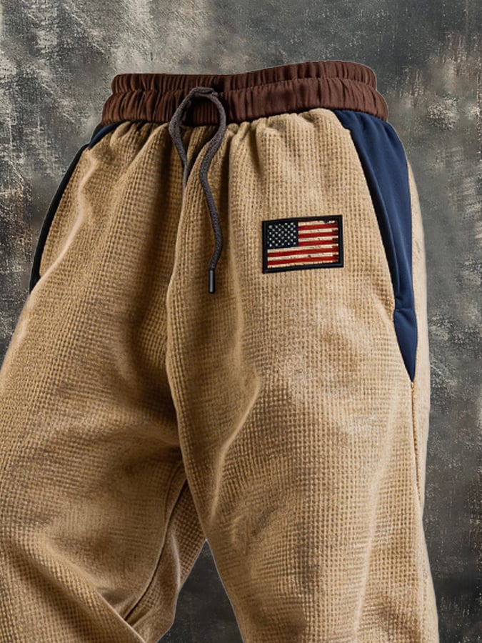 Men's Retro Outdoor Color Block Patriot Sports Pants