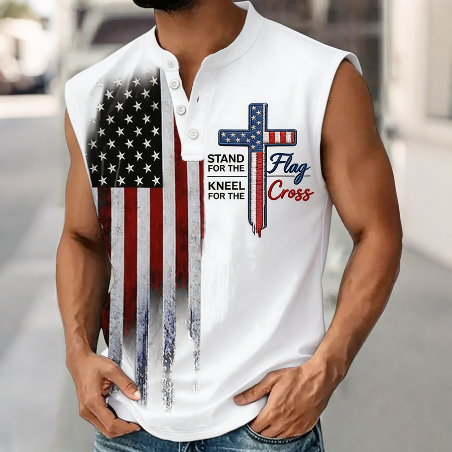 Men's Stand For The Flag Kneel For The Cross USA Flag Sleeveless Top