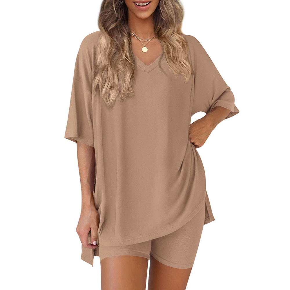 Women 2 Piece Lounge Set Casual Oversized Shirts Biker Shorts