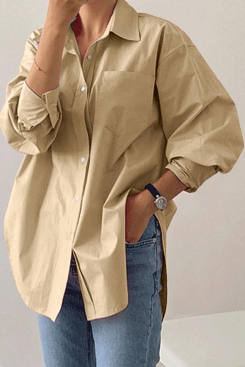 Women's Plain Button Front Drop Shoulder Shirt Blouse