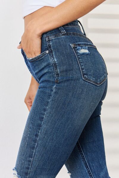 Blue Full Size High Waist Distressed Slim Jeans