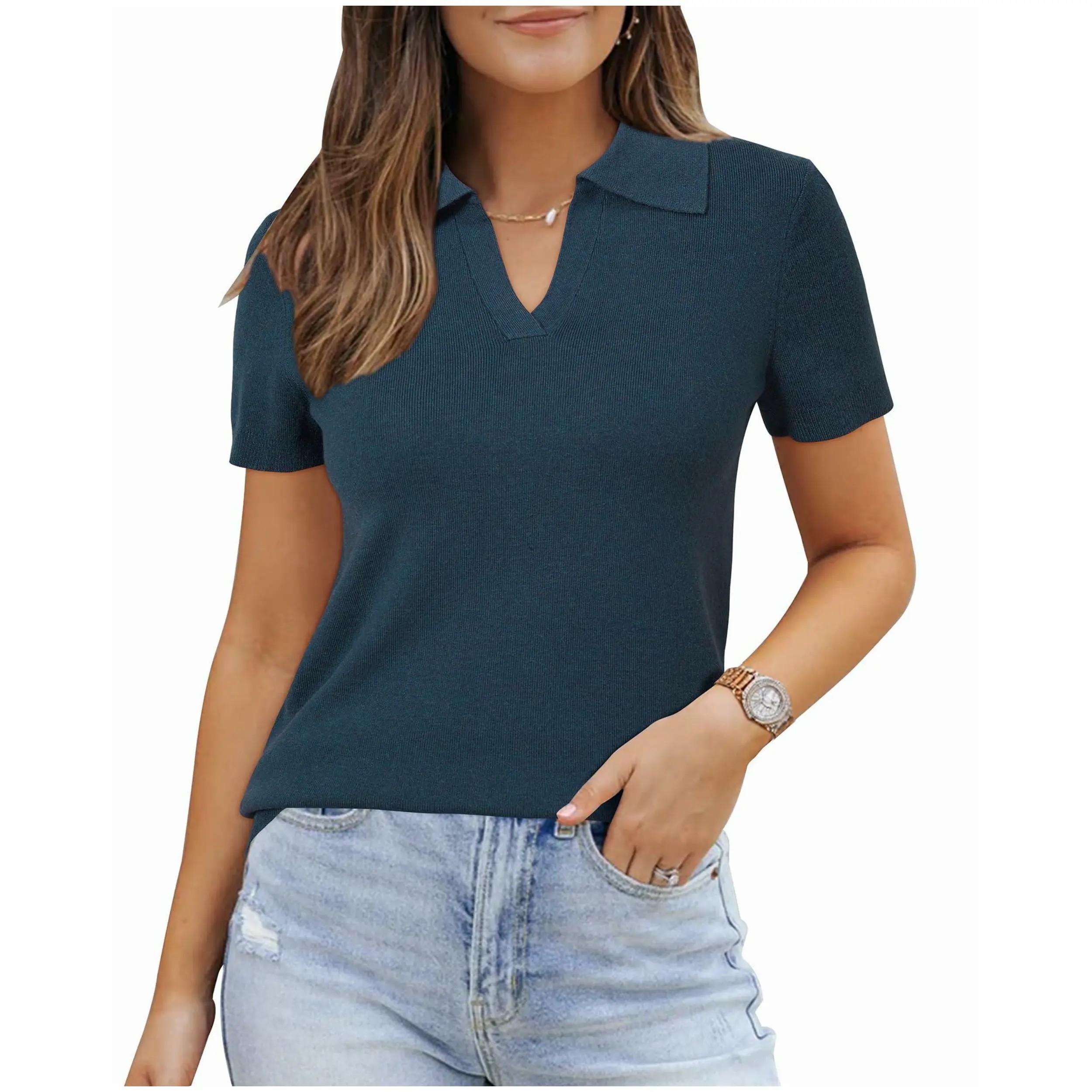 🔥Easter Sale Ends Soon!Womens Wool Blend Polo Shirts Summer Sweater Tops Short Sleeve