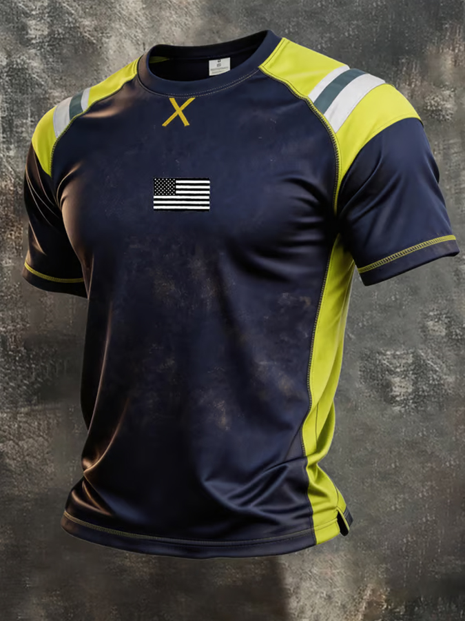 Men'S Retro Patriot Color Printed Short Sleeve T-Shirt