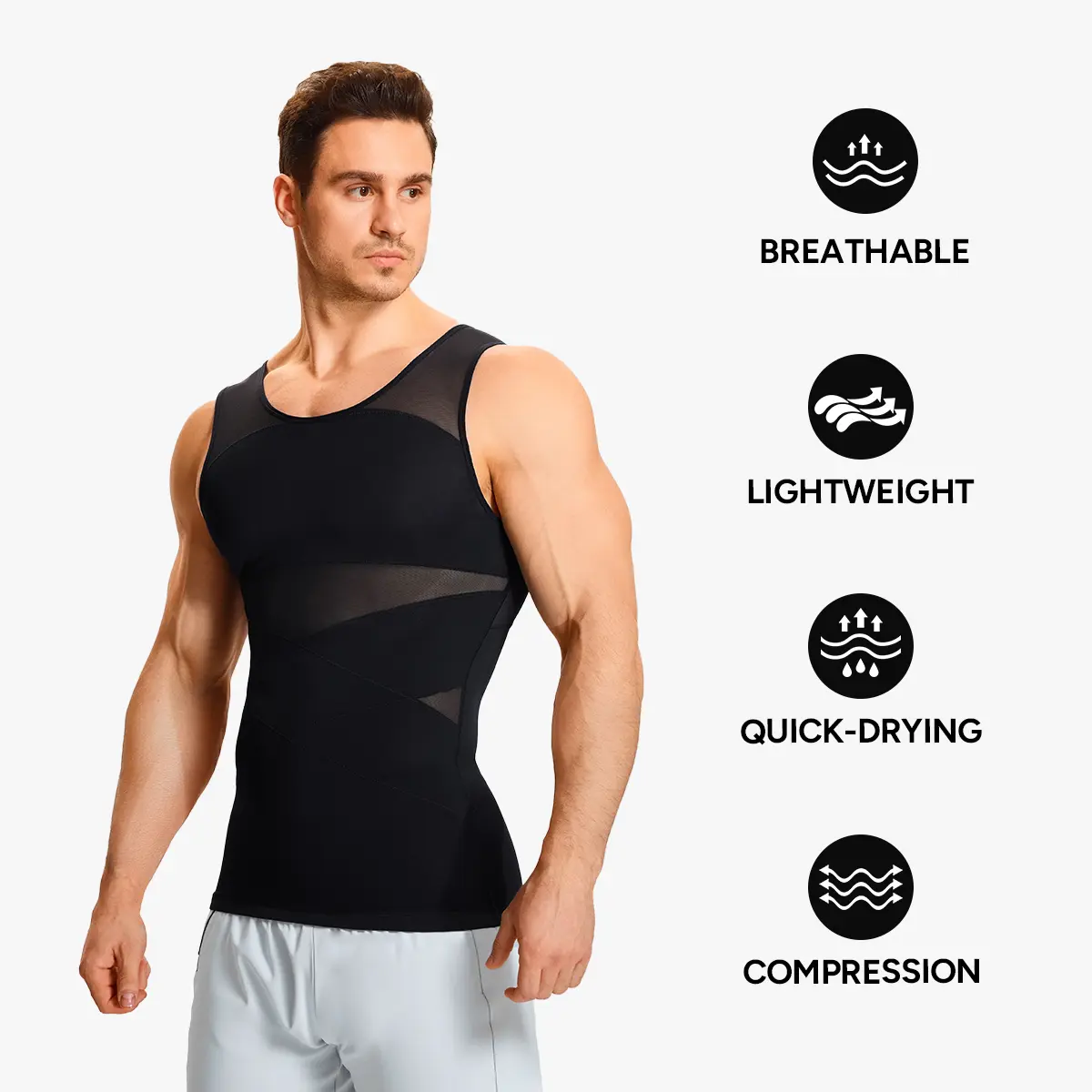 【2 pack】Men's Compression Shirt Shapewear Tanktop Menboobs And Tummy Control Fajas Undershirt