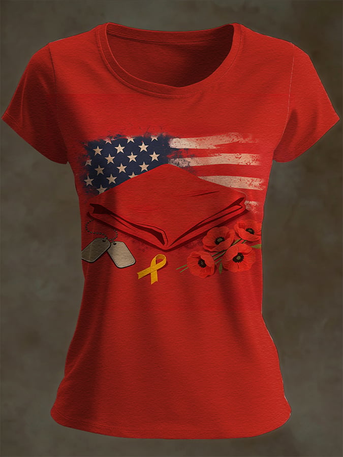 Women's Casual Red Friday Print Short-Sleeve T-Shirt