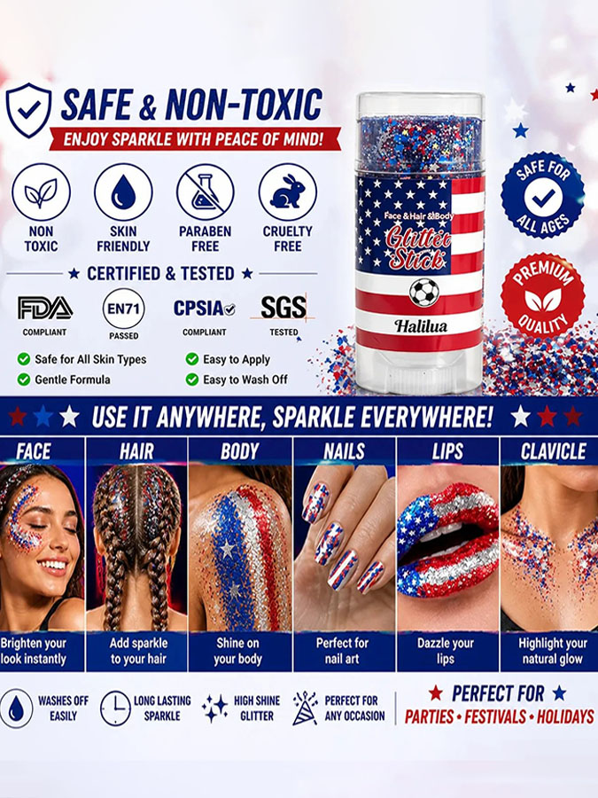 American Retro Independence Day July 4Th Red, White, Blue Body And Hair Shining Stick