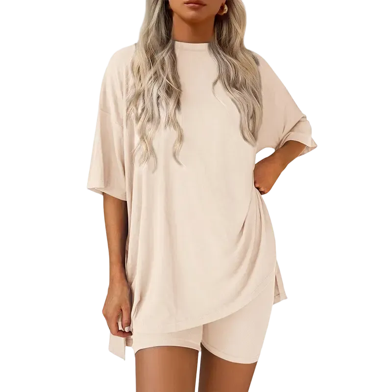 Women's Summer Two-Piece Set Casual Oversized Split Hem Shirts