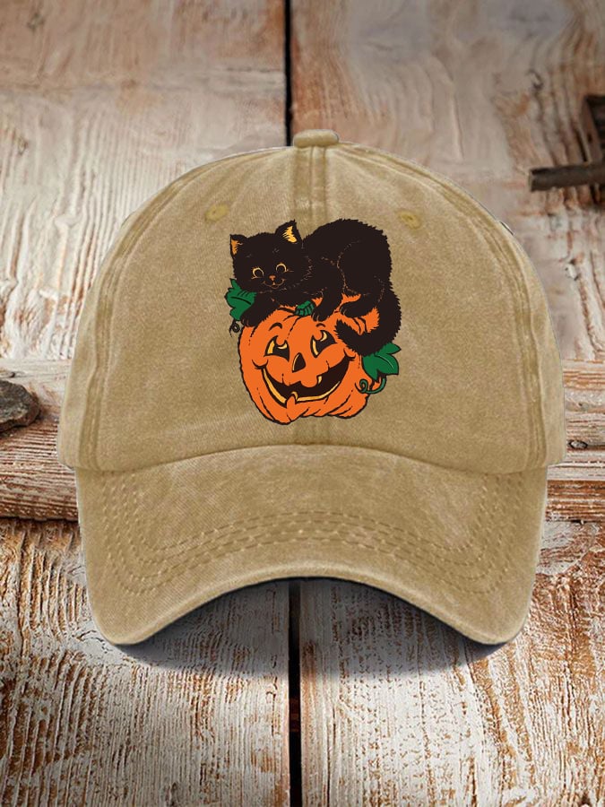 Halloween Black Cat Pumpkin Print Unisex Hat