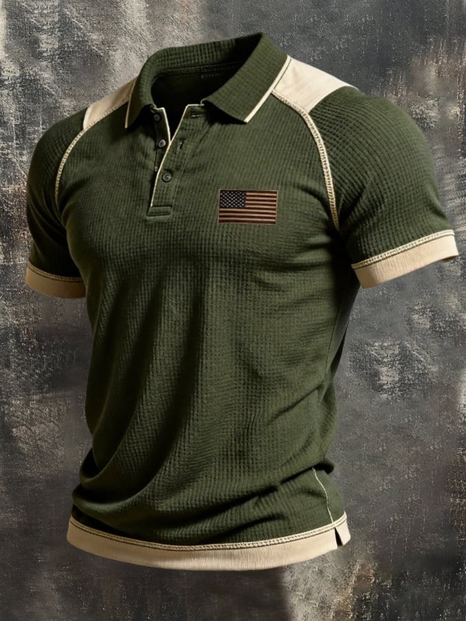 Men'S Retro Waffle-Knit Short-Sleeve T-Shirt With Contrast Patriot Design
