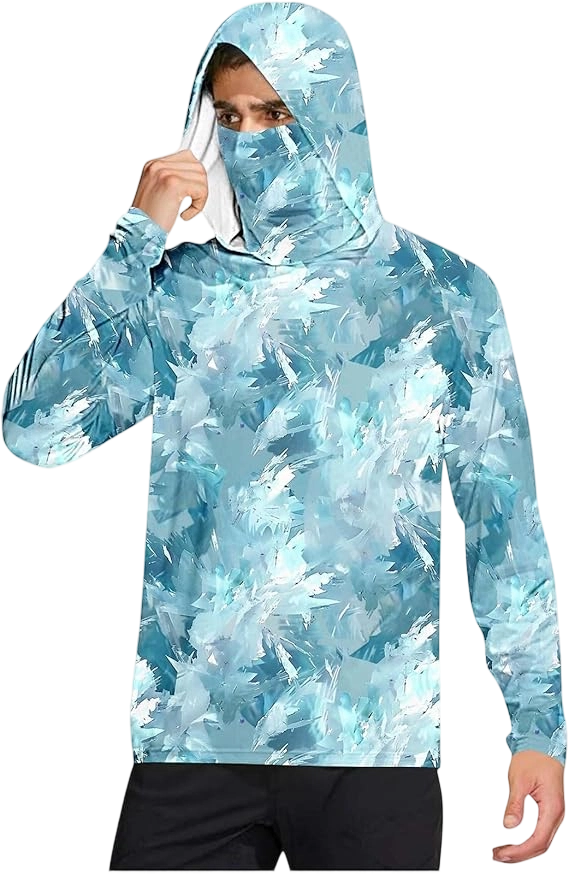 Long Sleeve Sun Shirt Men UPF 50+ Rash Guard Cooling Fishing Hoodies with Mask Casual Summer UV SPF Hiking Blouses