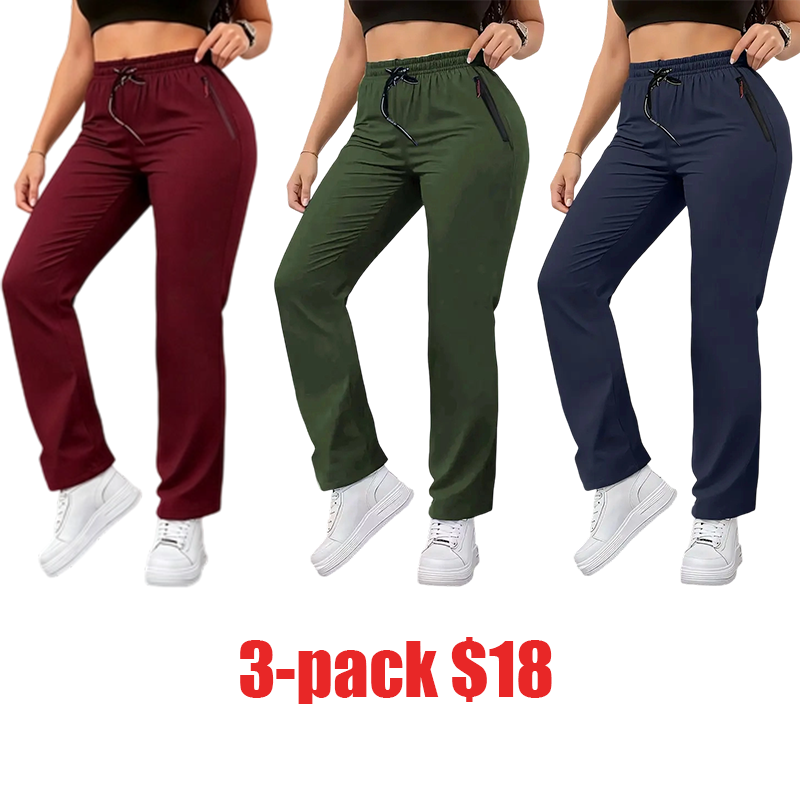 Women's Summer High-Waist Straight-Leg Casual Jogger Pants with Zipper Pockets Fitted Minimalist