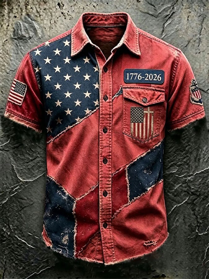 Men's Casual Retro Print Short-Sleeve Shirt