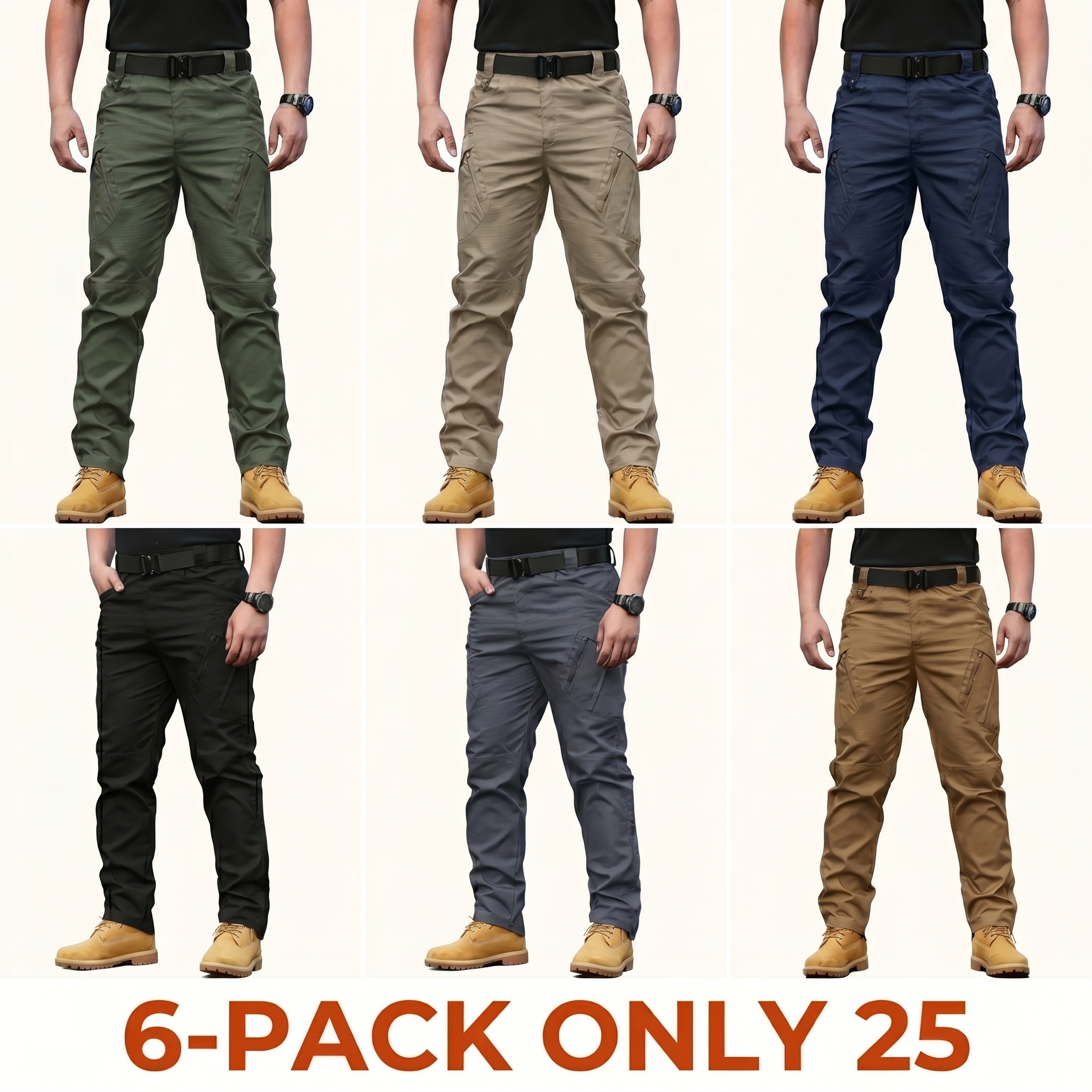 Men's Tactical Cargo Pants — Combat-Inspired Versatility, Mid-Rise Elastic Pull-On Design, Multi-Pocket Configuration