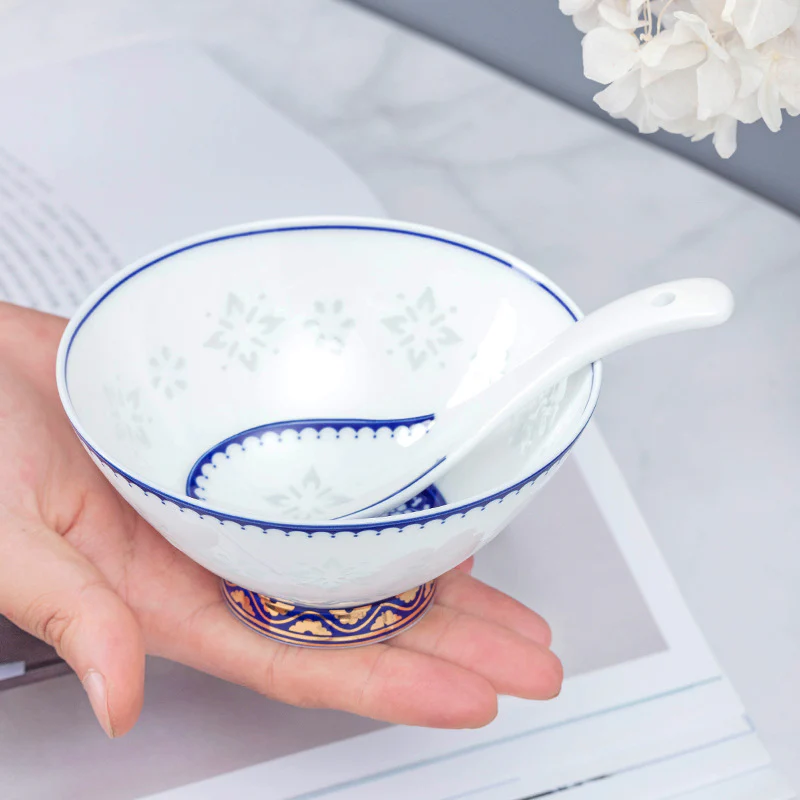 White-Blue Trim Porcelain Dinnerware