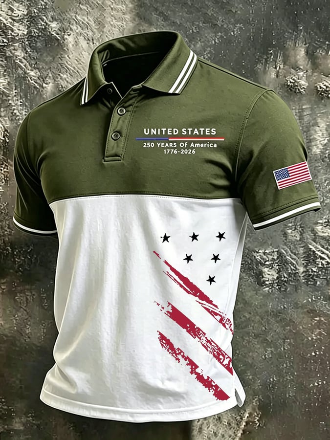 Men's American Flag 250Th Anniversary Print Polo Shirt