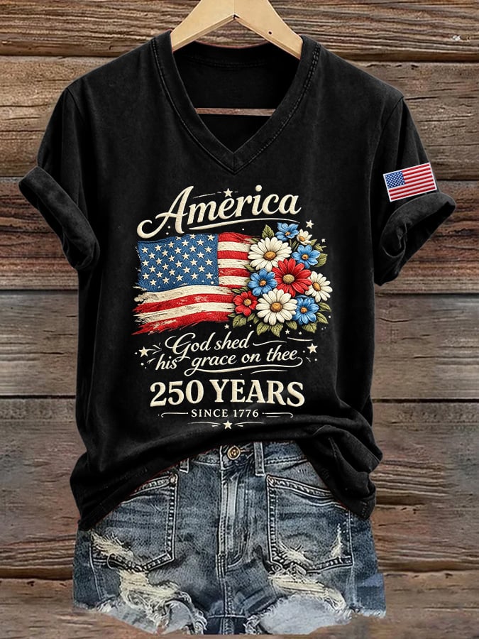 Women's American Flag 250Th Anniversary Print Casual T-shirt