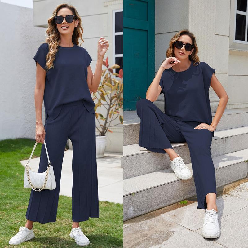 Women's 2-Piece Knit Sweater Set – Pullover Vest & High-Waisted Pants